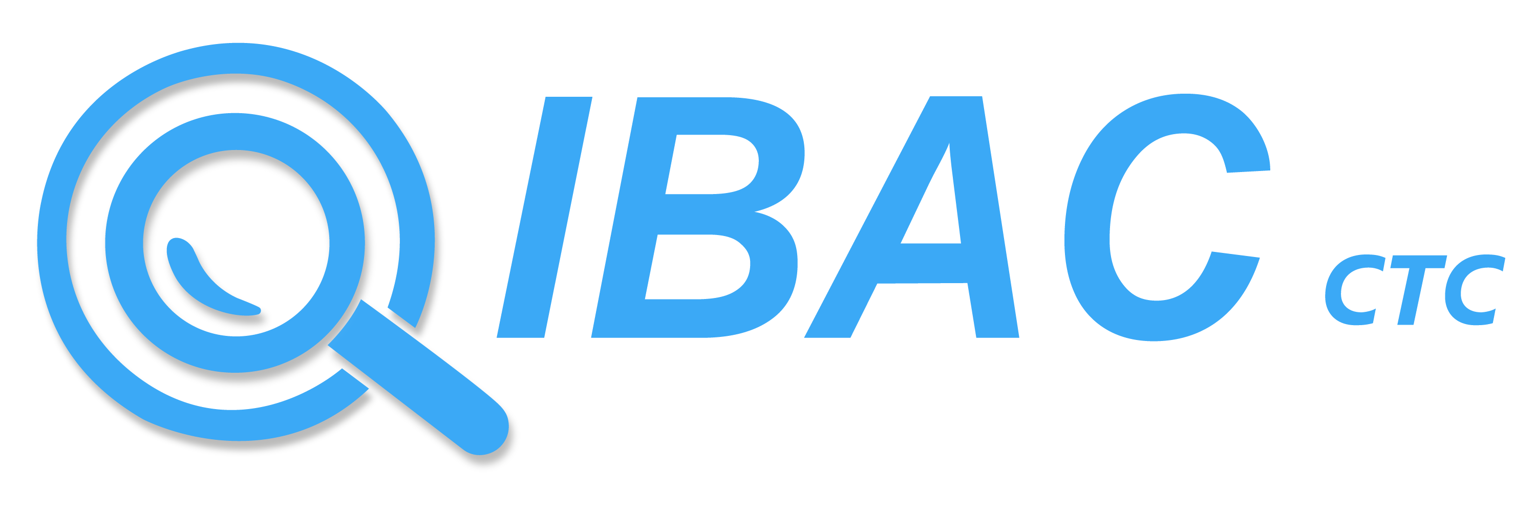 logo d'IBAC CTC de couleur bleu avec une loupe en symbole